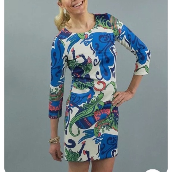 NWT CK Bradley Hudson blue floral shift dress M L - Picture 2 of 13